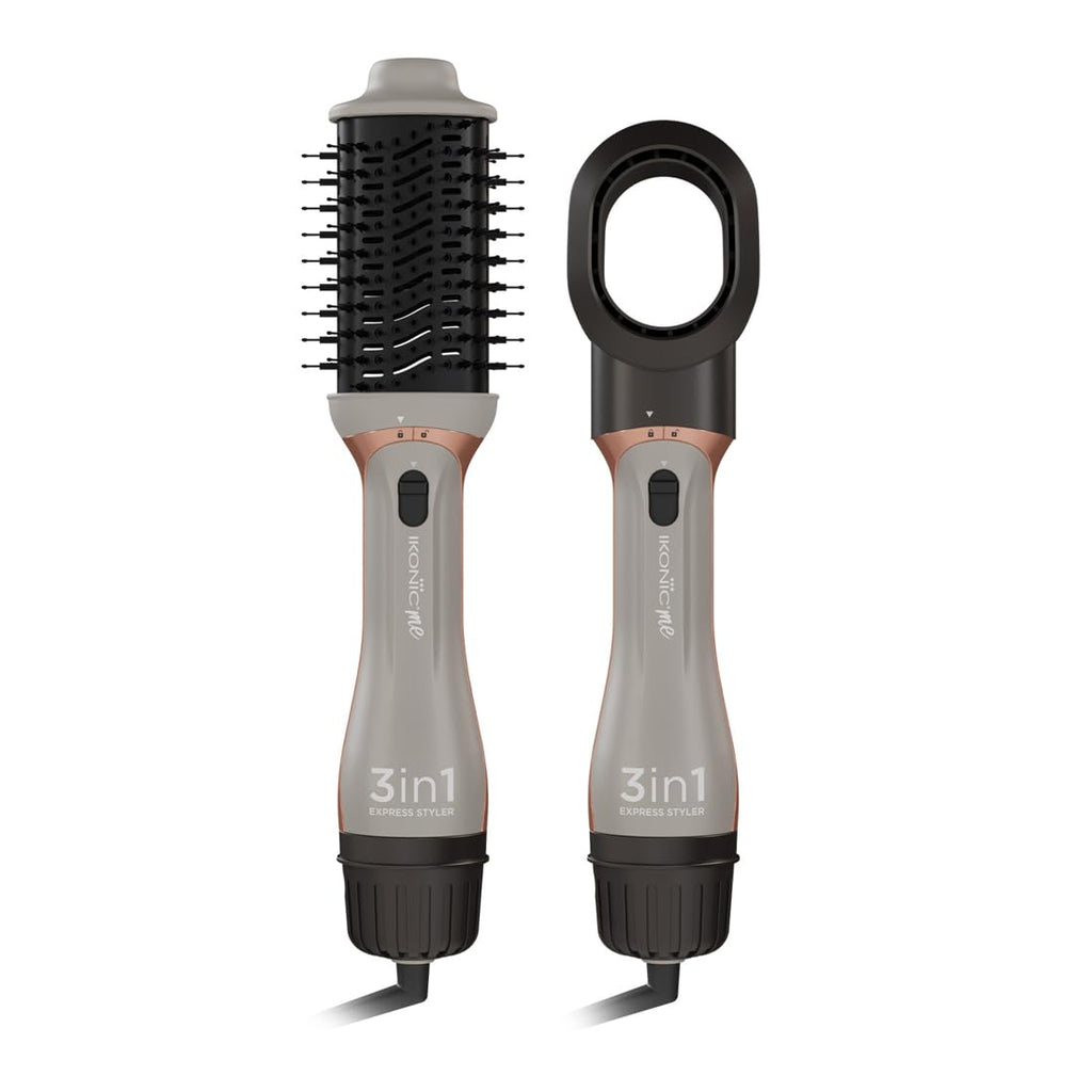 Ikonic Me 3-In-1 Express Styler Hot Air Brush For Women, 1200W Hair Dryer Brush With 1.5-Inch Ceramic Titanium Tourmaline Barrel, Blow Dryer, Hair Straightener, Volumizer Brush, Fast Drying, Frizz-Free Styling, Grey