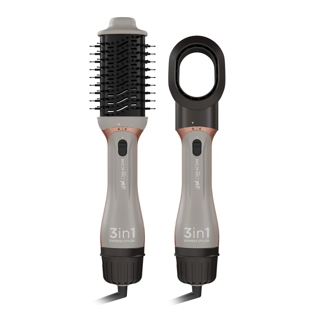 Ikonic Me 3-In-1 Express Styler Hot Air Brush For Women, 1200W Hair Dryer Brush With 1.5-Inch Ceramic Titanium Tourmaline Barrel, Blow Dryer, Hair Straightener, Volumizer Brush, Fast Drying, Frizz-Free Styling, Grey