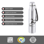 CELLO Goldie Stainless Steel Water Bottle 1000 ml, Silver | ISI Certified, Single Walled, Rust & Leakproof, Easy to Open & Pour Wide Mouth Steel Bottle | Perfect for School, College, Office, Travel