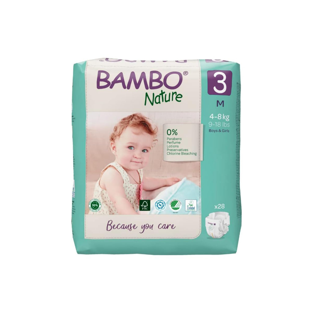 Bambo Nature Premium Baby Tape Diapers for Baby Medium Size (4-8 Kgs) - Super Absorbent, Breathable, Extra Soft, Dermatologically Tested Infant Nappies, Bamboo Diaper With Wetness Indicator, 84 Count (28 Count, Pack of 3)