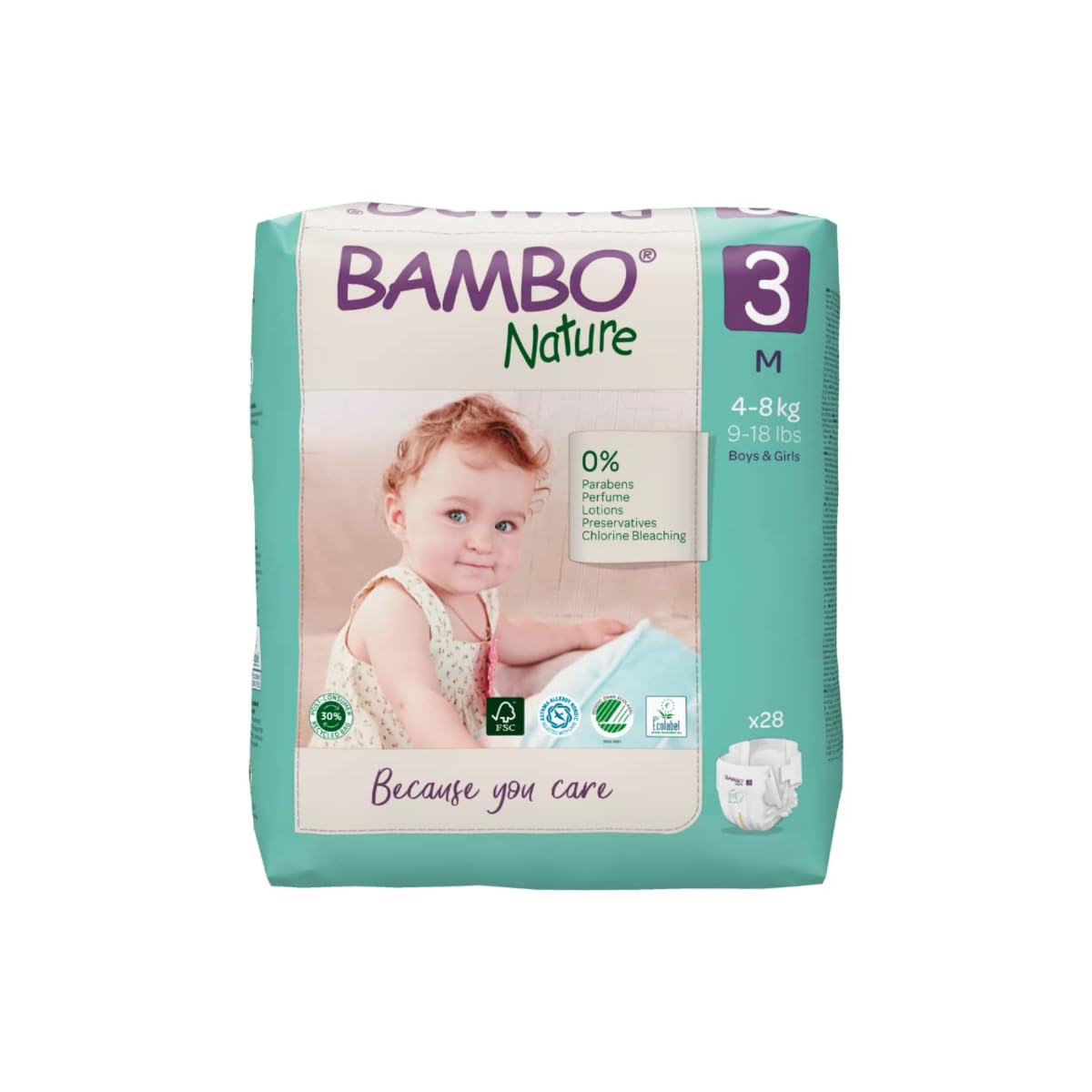 Bambo Nature Premium Baby Tape Diapers for Baby Medium Size (4-8 Kgs) - Super Absorbent, Breathable, Extra Soft, Dermatologically Tested Infant Nappies, Bamboo Diaper With Wetness Indicator, 84 Count (28 Count, Pack of 3)