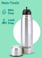 Milton Flip Lid 750 Thermosteel 750 ml Water Bottle, 24 Hr Hot and Cold I Leak Proof Lid with Jacket, ISI Certified I Vacuum Insulated I for Office, Gym, School I Silver