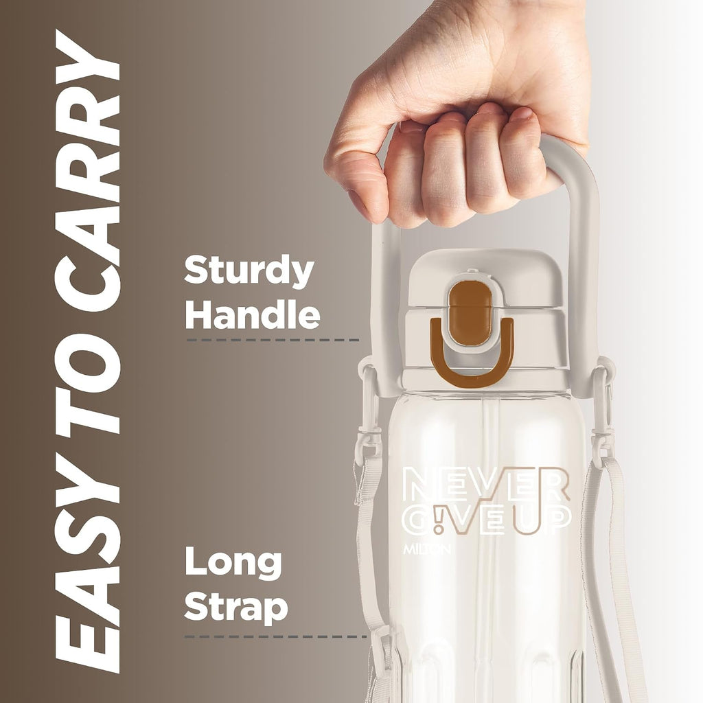 MILTON Regan 850 2-in-1 Lid Sip or Gulp Water Bottle | Sturdy Handle And Strap I BPA Free| Food-Grade | One-Touch Open | Leak-Proof | Ideal for Office, School, College, Gym | 836ml, White
