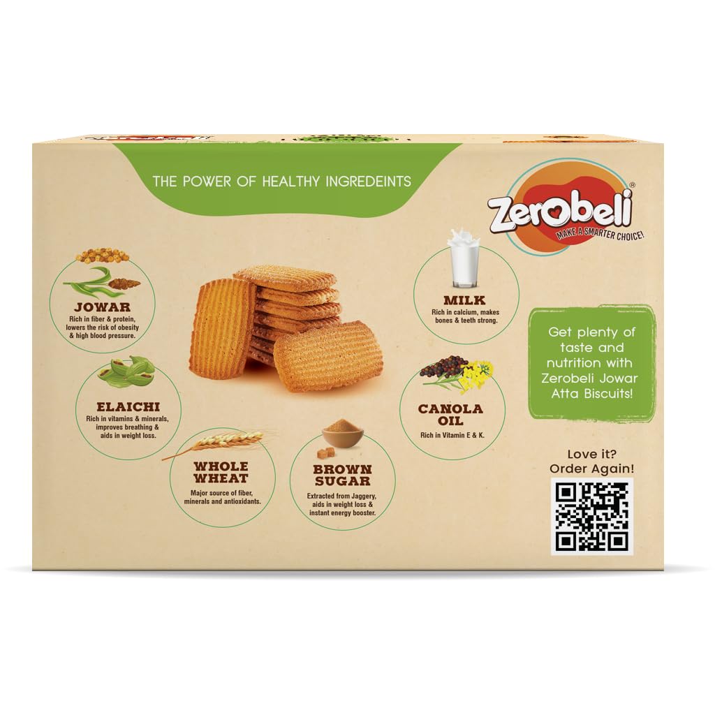 Zerobeli Premium Jowar Atta Digestive Biscuits with Elaichi - 375g