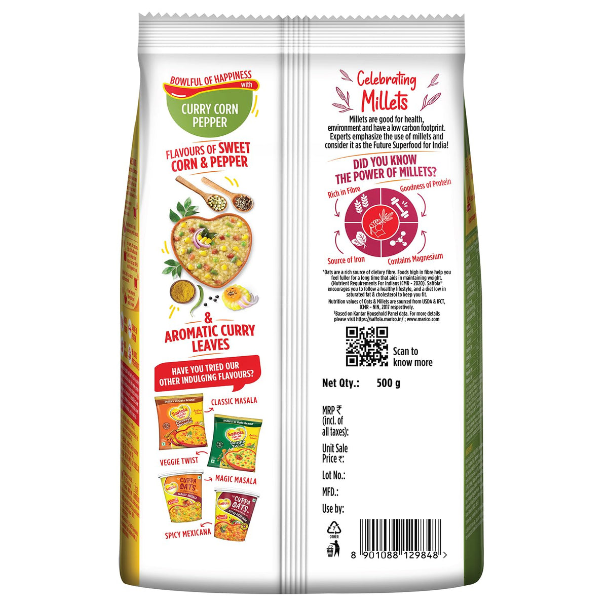 Saffola Masala Oats| Curry Corn Pepper | 500g