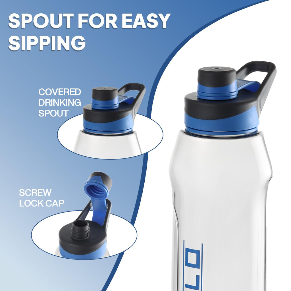 CELLO Fitbe Flip Cap Water Bottle For Daily Use 1000 ml, Black Blue | BPA Free, Reusable & Unbreakable Leakproof Lightweight Easy to Carry with Handle PET Water Bottle For Gym Office Indoor & Outdoor