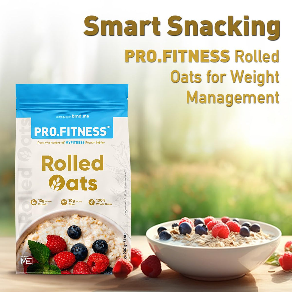 PRO.FITNESS Rolled Oats 900g |100% Wholegrain Premium Rolled Oats | 13g Protein & 10g Rich in Fiber | Nutritious & Healthy Breakfast Cereal