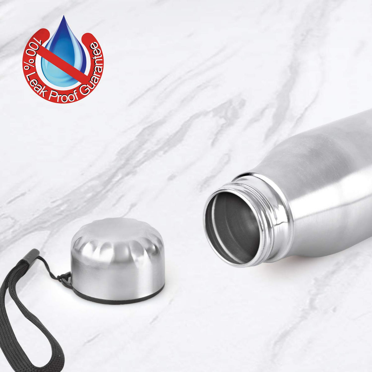 CELLO Goldie Stainless Steel Water Bottle 1000 ml, Silver | ISI Certified, Single Walled, Rust & Leakproof, Easy to Open & Pour Wide Mouth Steel Bottle | Perfect for School, College, Office, Travel