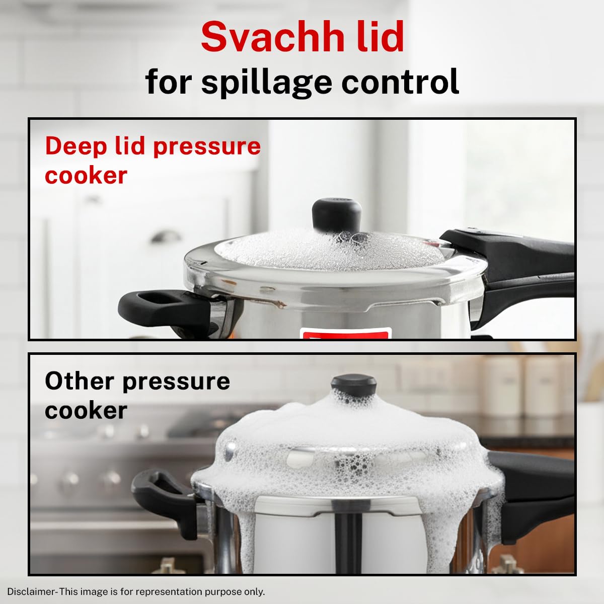 Prestige 3 Litre TRIPLY Svachh Outer Lid Pressure Cooker | Deep Lid for Spillage Control | Gas & Induction Compatible | Gasket Release System | Visual Pressure Indicator | 5Y Warranty