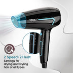 VEGA U Style 1400-1600W Foldable Hair Dryer for Women & Men with Cool Shot Button, 2 Speed/Heat Settings, Detachable Nozzle, Blow Dryer, 16 Amp Plug Fast Hair Drying, 2 Yrs Warranty (VHDH-24)