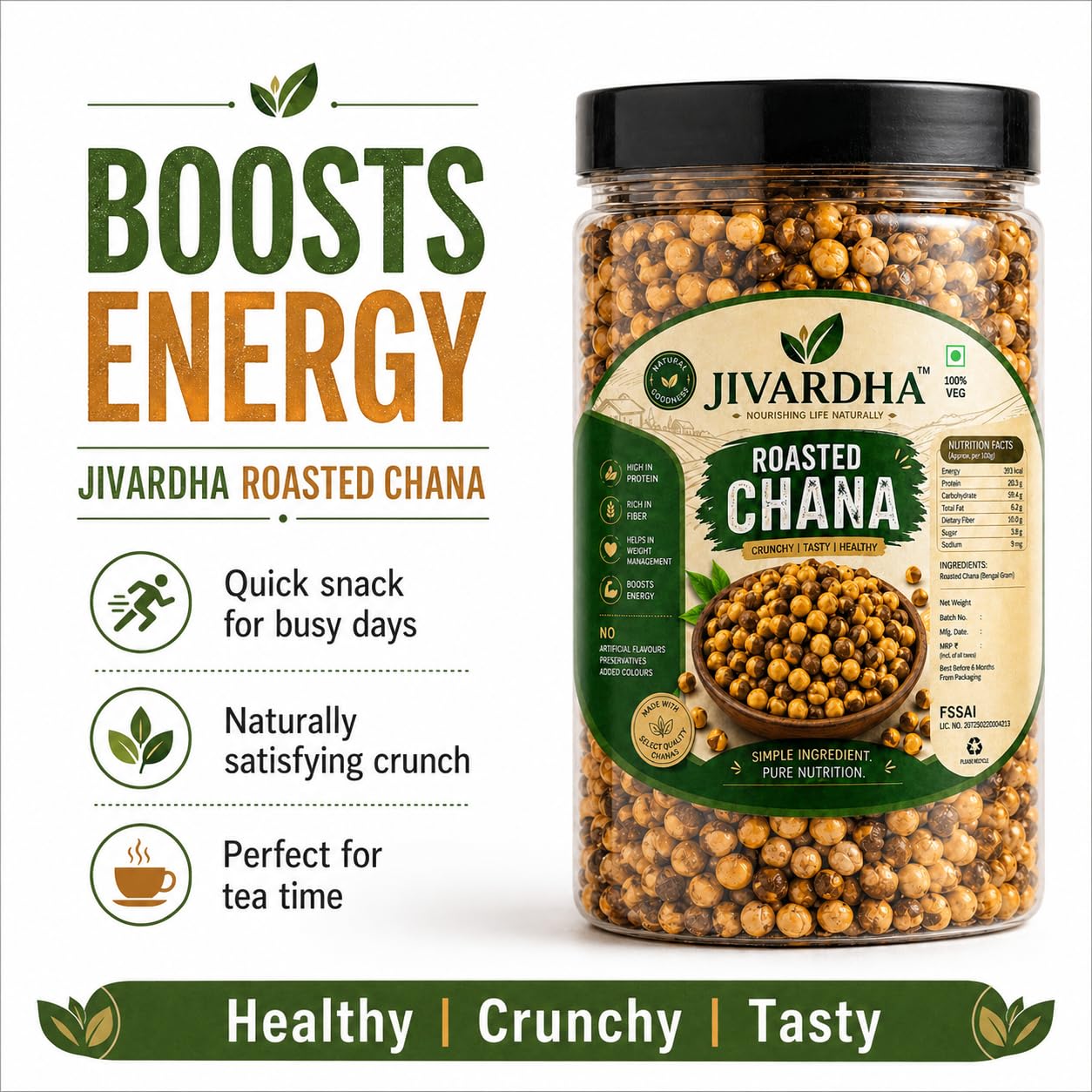 Roasted Chana Whole, Crunchy Snack, Natural Ingredients And protein