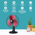 USHA Maxx Air Ultra Table Fan | 400MM Sweep Size | 1350_RPM | Aerodynamic Blade Design for High Air Delivery | Corrosion Protection with Plastic Blades | 3 Speed Settings | 100% Copper Motor| Maroon