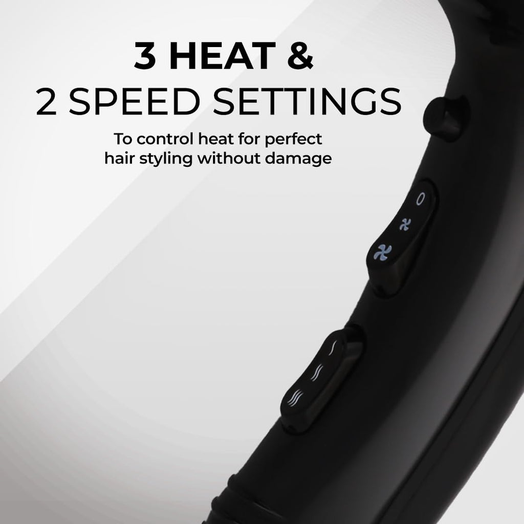 Wahl 05439-1024 Super Dry 1800 Watts Professional Styling Hair Dryer with Tourmaline Technology, Black, 3 Heat Settings 2 Speed Settings, 2.4 m long cord, Cold Shot Button to Prevent Hair Damage, Secondary Thermal fuse for Overheat Protection