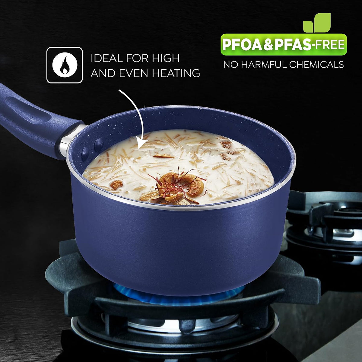 Prestige Ceraglide Ceramic Coating Non-Stick Aluminium Cookware Sauce Pan 16 Cm (1.4 Litre) with Glass Lid