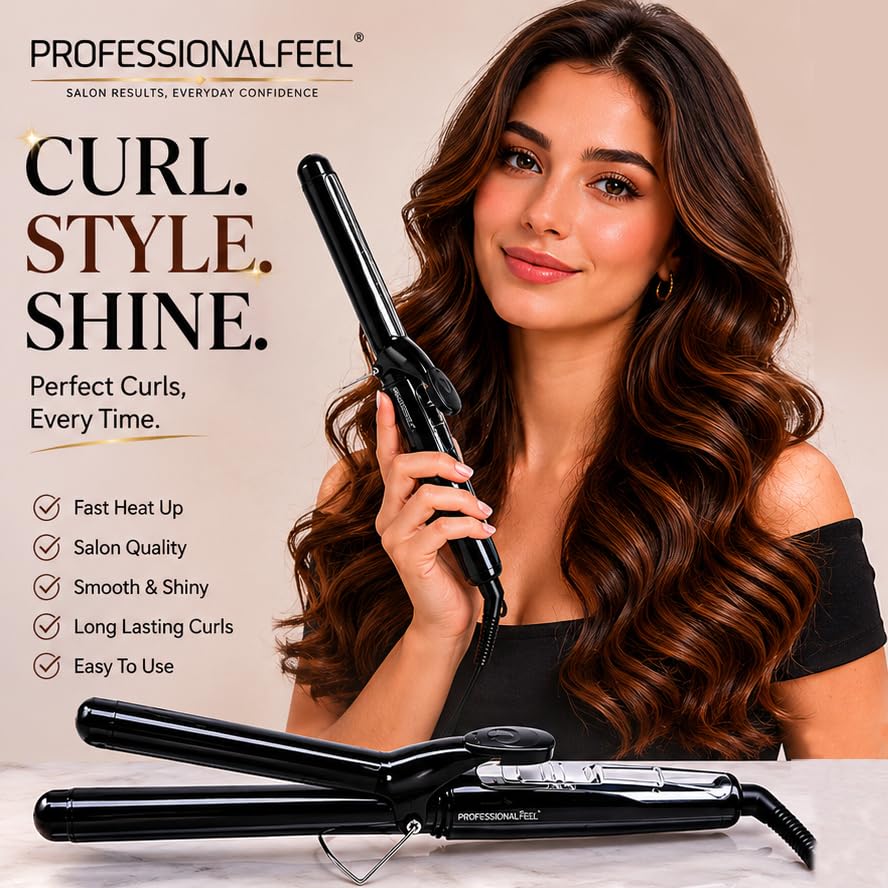 Professional Feel CURLING TONG, Hair Curler with 25mm Ceramic Barrel, Heat Ready Indicator, Comfortable Rubber Grip, Safety Stand and Salon Length Swivel Cord for quick Salon like finish (25mm)