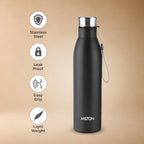 Milton Aero 1000 Stainless Steel Water Bottle I ISI Certified I Soft Powder Coat Premium Finish I Leak Proof - Light Weight I for Office, School, College, 980 ml, Black