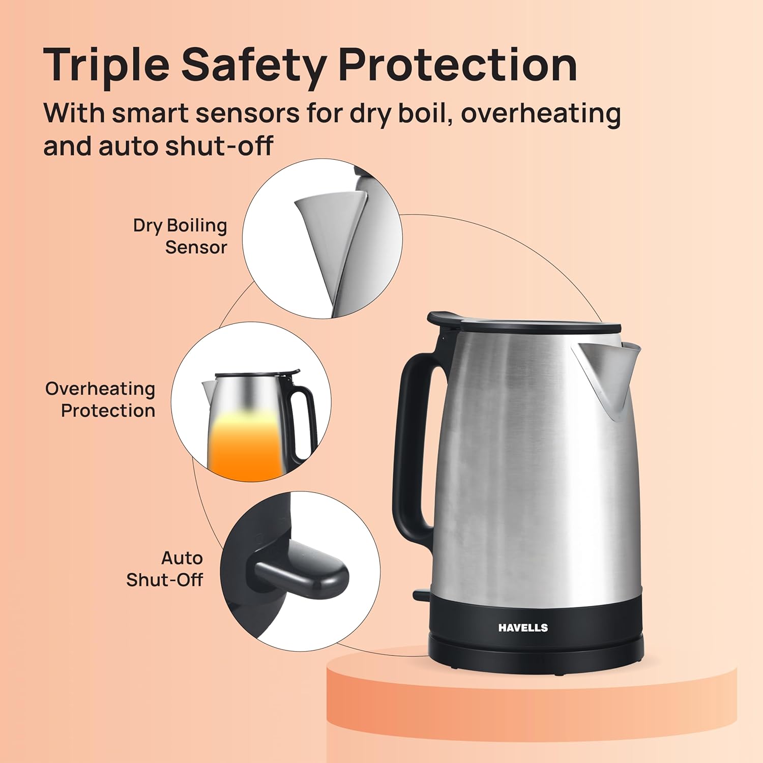 Havells Vesta Electric Kettle | Large 1.7L | 2000 Watts | 360° Cordless Control | Wide Mouth for Easy Use | Triple Safety Protection | Premium SS Body | 1Yr Door Step Warranty by Havells, rust