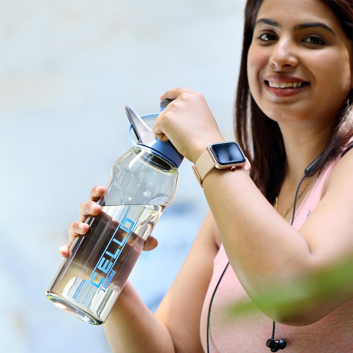 CELLO Fitbe Flip Cap Water Bottle For Daily Use 1000 ml, Black Blue | BPA Free, Reusable & Unbreakable Leakproof Lightweight Easy to Carry with Handle PET Water Bottle For Gym Office Indoor & Outdoor