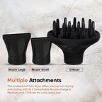 Vega Pro-Xpert 2200W Professional Hair Dryer for Women with 2 Speed/3 Heat Settings, Cool Shot Button, Diffuser & 2 Detachable Nozzles, Travel Friendly, (VHDP-03), 2000 Watts, Black