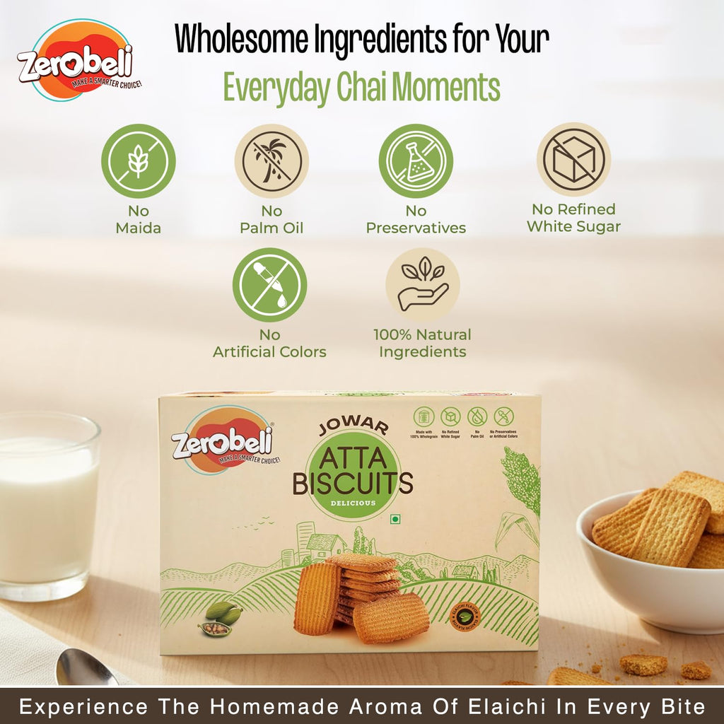 Zerobeli Premium Jowar Atta Digestive Biscuits with Elaichi - 375g