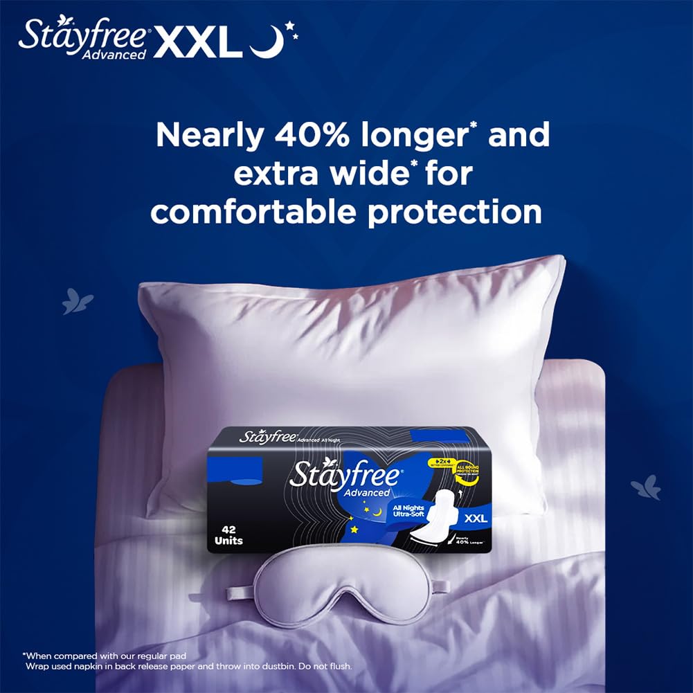 Stayfree Advanced XXL All Night Sanitary Pads For Women | 42 Pads | Ultra Soft Cover