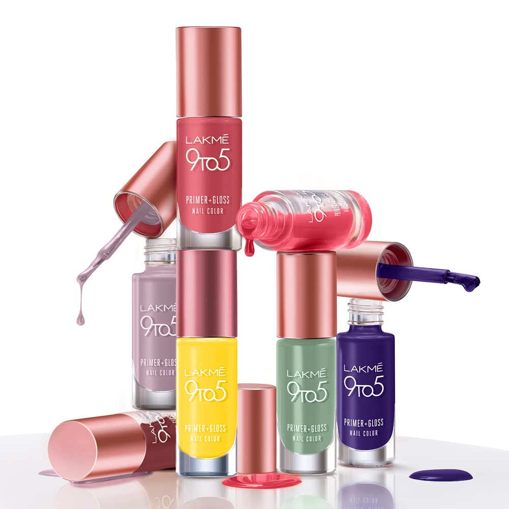 LAKMÉ 9 To 5 Primer + Glossy Finish Nail Colour|| Redcarnival|| 6Ml