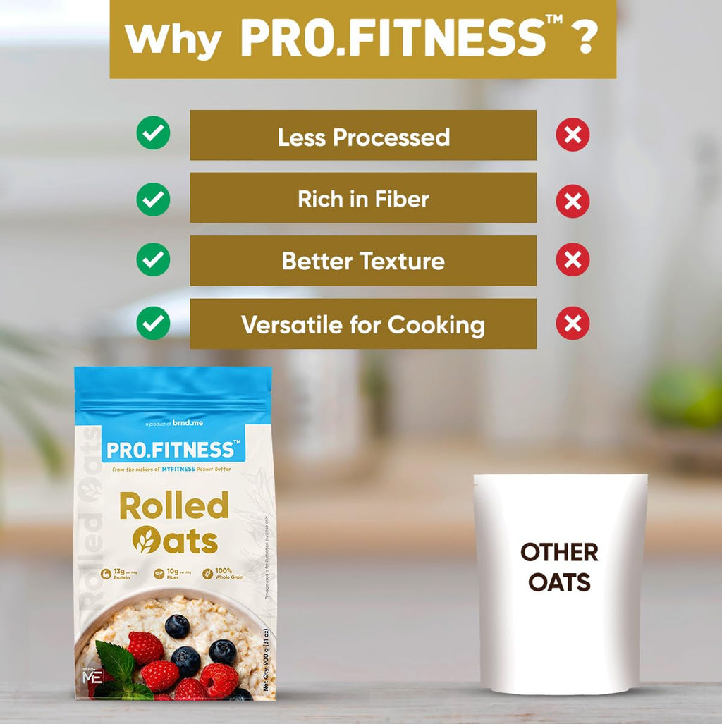 PRO.FITNESS Rolled Oats 900g |100% Wholegrain Premium Rolled Oats | 13g Protein & 10g Rich in Fiber | Nutritious & Healthy Breakfast Cereal