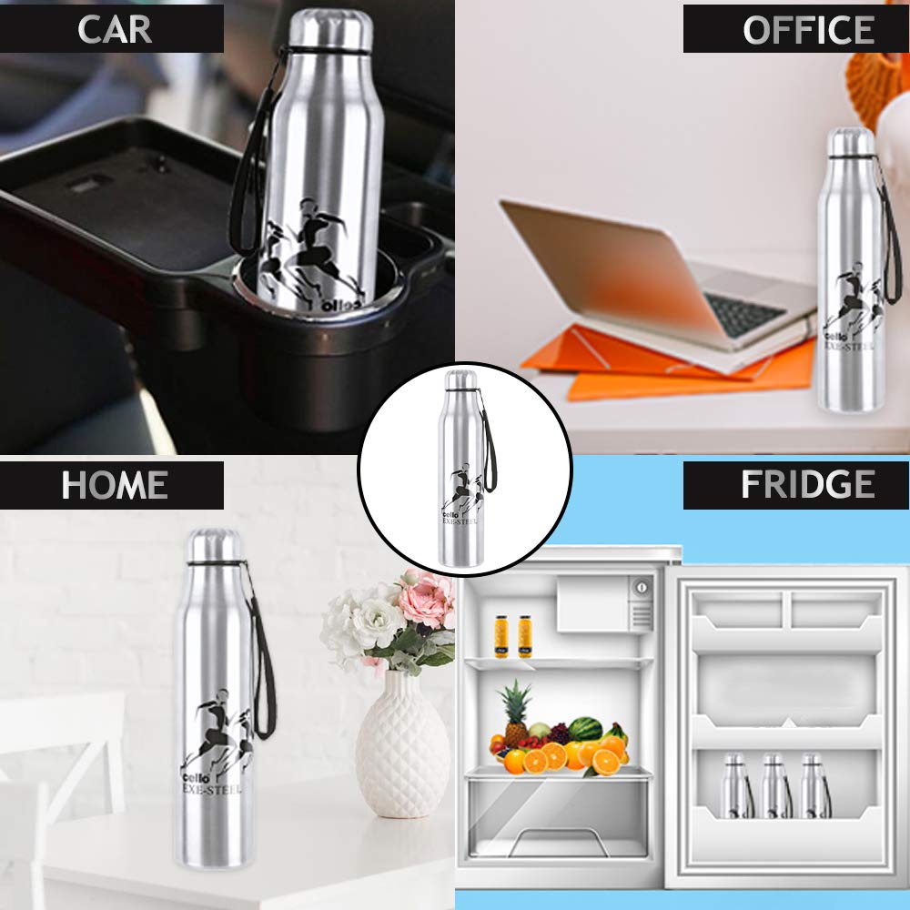 CELLO Goldie Stainless Steel Water Bottle 1000 ml, Silver | ISI Certified, Single Walled, Rust & Leakproof, Easy to Open & Pour Wide Mouth Steel Bottle | Perfect for School, College, Office, Travel