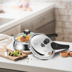Milton Pro Cook Induction Cookware & Gas Stove Friendly Triply Stainless Steel Curve Pressure Cooker 2.5 Litre With Dual Lid | Outer & Glass Lid | Gasket Release System | ISI Certified | 5Y Warranty