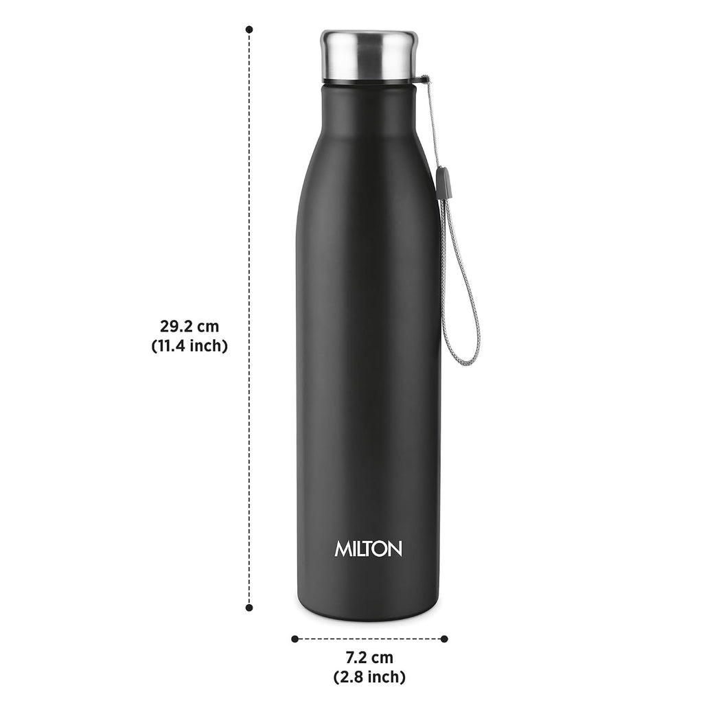 Milton Aero 1000 Stainless Steel Water Bottle I ISI Certified I Soft Powder Coat Premium Finish I Leak Proof - Light Weight I for Office, School, College, 980 ml, Black