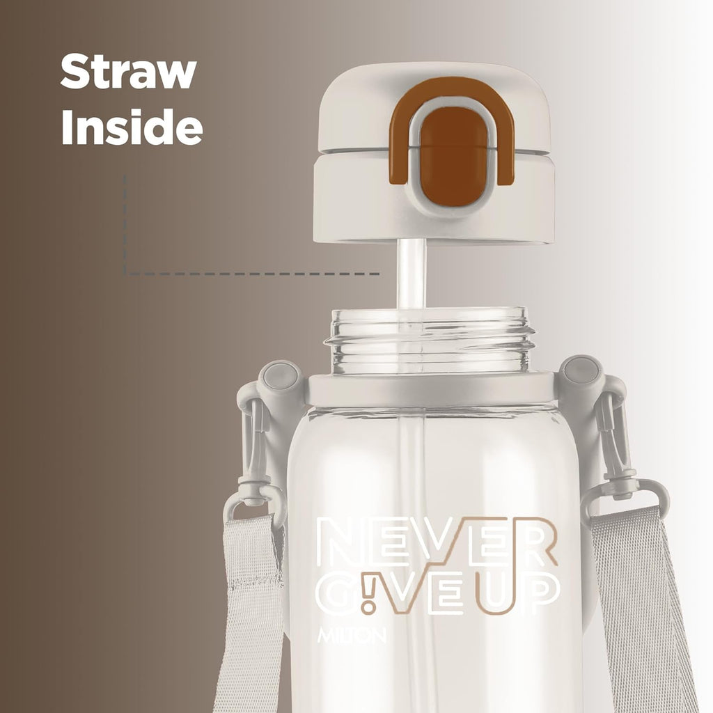 MILTON Regan 850 2-in-1 Lid Sip or Gulp Water Bottle | Sturdy Handle And Strap I BPA Free| Food-Grade | One-Touch Open | Leak-Proof | Ideal for Office, School, College, Gym | 836ml, White