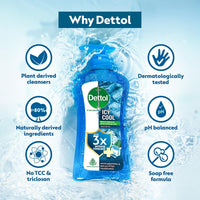 Dettol Icy Cool Body Wash and Shower Gel Pump for Men | Goodness of Salicylic Acid | Menthol Freshness | 500ml