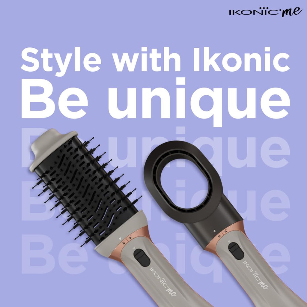 Ikonic Me 3-In-1 Express Styler Hot Air Brush For Women, 1200W Hair Dryer Brush With 1.5-Inch Ceramic Titanium Tourmaline Barrel, Blow Dryer, Hair Straightener, Volumizer Brush, Fast Drying, Frizz-Free Styling, Grey
