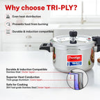 Prestige 3 Litre TRIPLY Svachh Outer Lid Pressure Cooker | Deep Lid for Spillage Control | Gas & Induction Compatible | Gasket Release System | Visual Pressure Indicator | 5Y Warranty