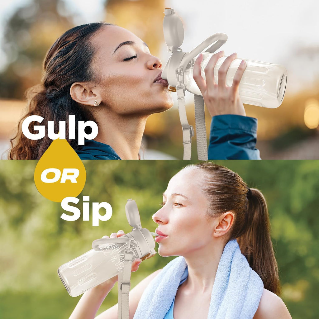 MILTON Regan 850 2-in-1 Lid Sip or Gulp Water Bottle | Sturdy Handle And Strap I BPA Free| Food-Grade | One-Touch Open | Leak-Proof | Ideal for Office, School, College, Gym | 836ml, White