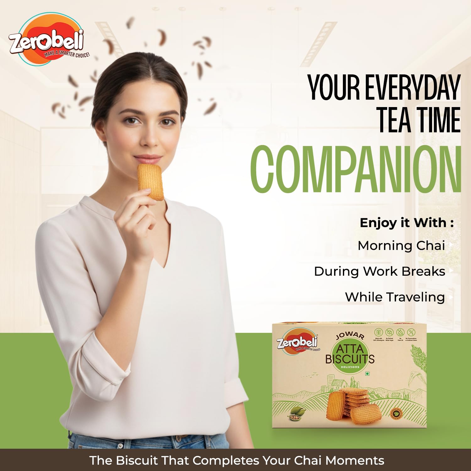 Zerobeli Premium Jowar Atta Digestive Biscuits with Elaichi - 375g