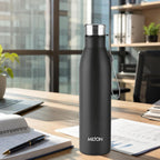 Milton Aero 1000 Stainless Steel Water Bottle I ISI Certified I Soft Powder Coat Premium Finish I Leak Proof - Light Weight I for Office, School, College, 980 ml, Black