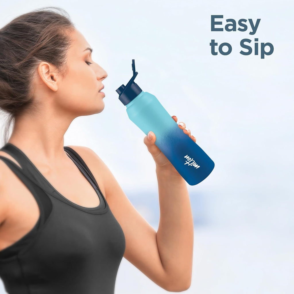 MILTON Comet 1000 ISI Certified Stainless Steel Water Bottle I Leak Proof I Rust proof I Single Walled I Ideal for Office, School, Home, Gym, 1000 ml, Light Blue & Dark Blue