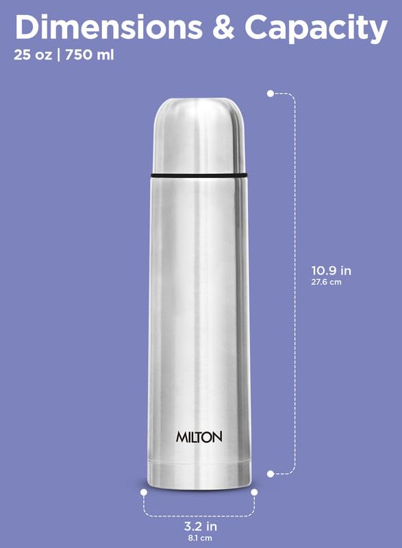 Milton Flip Lid 750 Thermosteel 750 ml Water Bottle, 24 Hr Hot and Cold I Leak Proof Lid with Jacket, ISI Certified I Vacuum Insulated I for Office, Gym, School I Silver