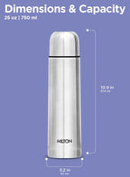 Milton Flip Lid 750 Thermosteel 750 ml Water Bottle, 24 Hr Hot and Cold I Leak Proof Lid with Jacket, ISI Certified I Vacuum Insulated I for Office, Gym, School I Silver