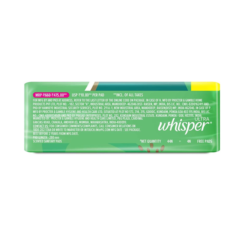 Whisper Ultra Upto No Gap No Leaks* Sanitary Pads, 48 XL Pads