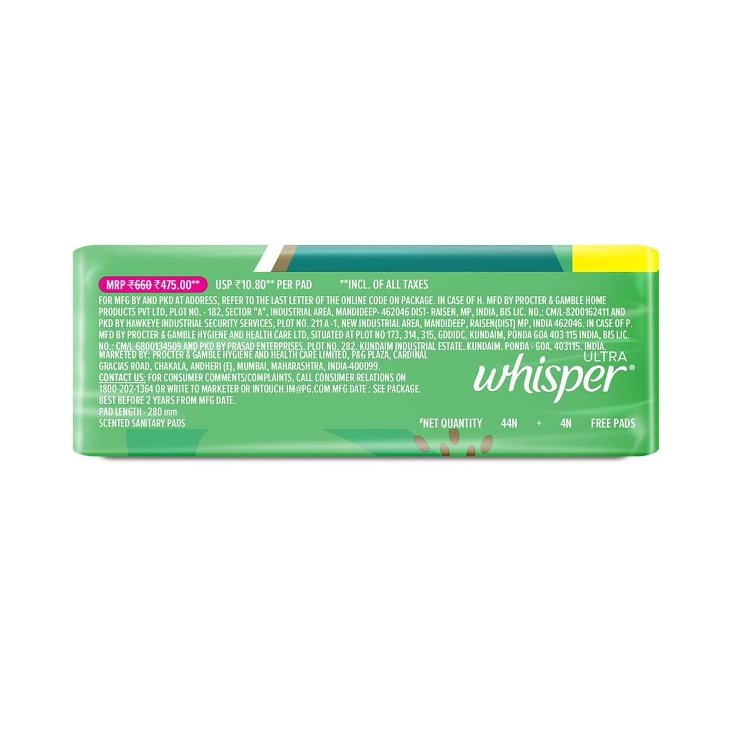 Whisper Ultra Upto No Gap No Leaks* Sanitary Pads, 48 XL Pads