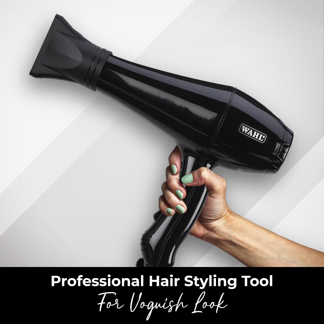 Wahl 05439-1024 Super Dry 1800 Watts Professional Styling Hair Dryer with Tourmaline Technology, Black, 3 Heat Settings 2 Speed Settings, 2.4 m long cord, Cold Shot Button to Prevent Hair Damage, Secondary Thermal fuse for Overheat Protection