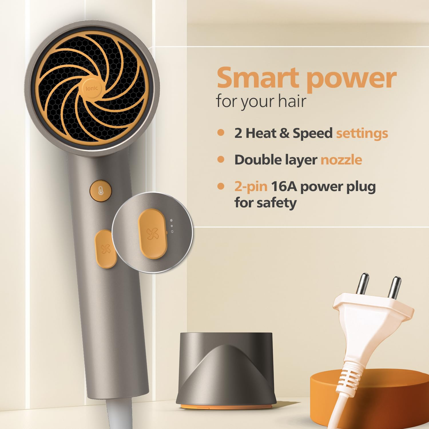 Philips India's No.1 Hair Styling Brand - Glass like Shine Hair Dryer | 1600W | 4 Heat x Speed Modes | 30M Negative ions | Travel-Friendly | For Indian Hair | Gifts for Men | BHD321