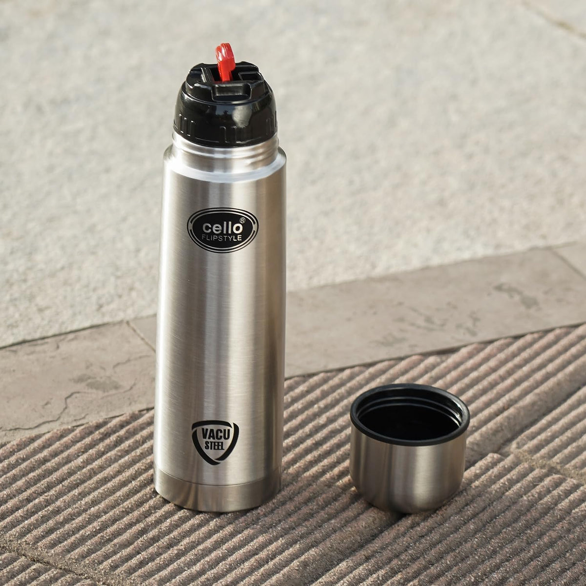 CELLO Swift Stainless Steel Hot and Cold Water Bottle 1000 ml Silver | ISI Certified Spillproof Leakproof Screw Lid Double Wall Vacuum Insulated Thermos Flask Water Bottle for Home Office Gym Travel