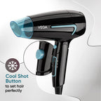 VEGA U Style 1400-1600W Foldable Hair Dryer for Women & Men with Cool Shot Button, 2 Speed/Heat Settings, Detachable Nozzle, Blow Dryer, 16 Amp Plug Fast Hair Drying, 2 Yrs Warranty (VHDH-24)