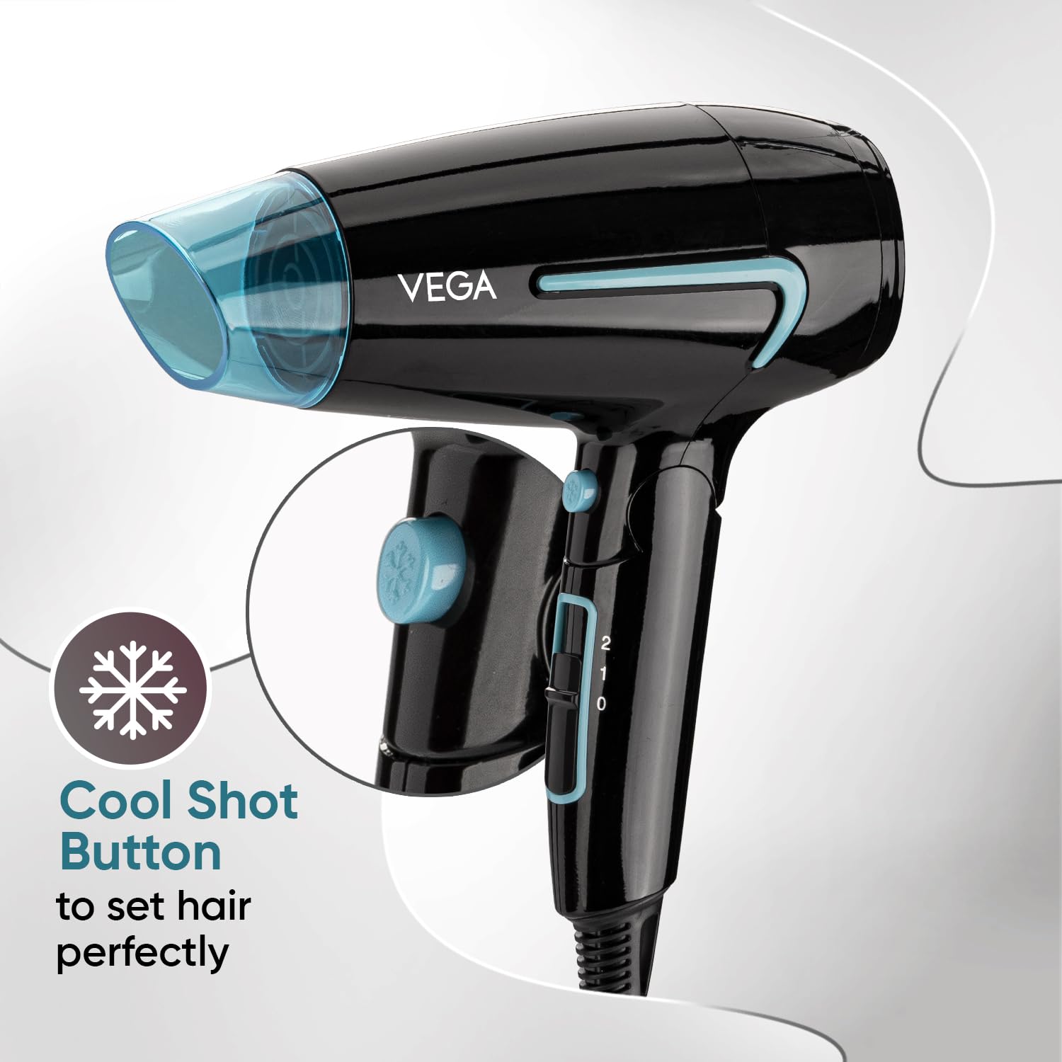 VEGA U Style 1400-1600W Foldable Hair Dryer for Women & Men with Cool Shot Button, 2 Speed/Heat Settings, Detachable Nozzle, Blow Dryer, 16 Amp Plug Fast Hair Drying, 2 Yrs Warranty (VHDH-24)
