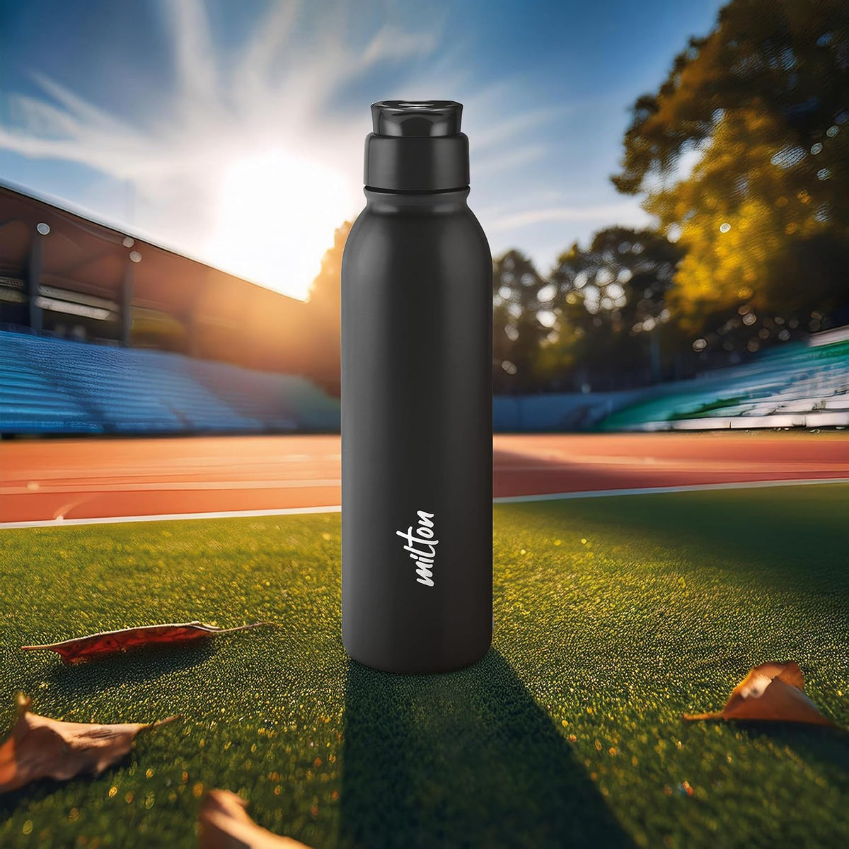 MILTON Caper 1000 Stainless Steel Water Bottle 870 ml, Single Walled, ISI Certified I Leak Proof Lid, Rust Proof I For School, Office, Gym I Black