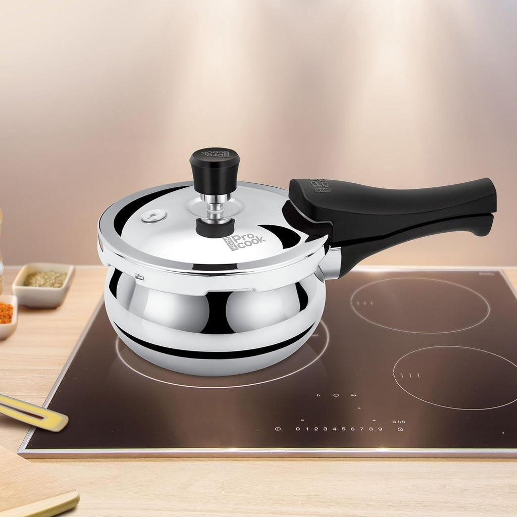 Milton Pro Cook Induction Cookware & Gas Stove Friendly Triply Stainless Steel Curve Pressure Cooker 2.5 Litre With Dual Lid | Outer & Glass Lid | Gasket Release System | ISI Certified | 5Y Warranty