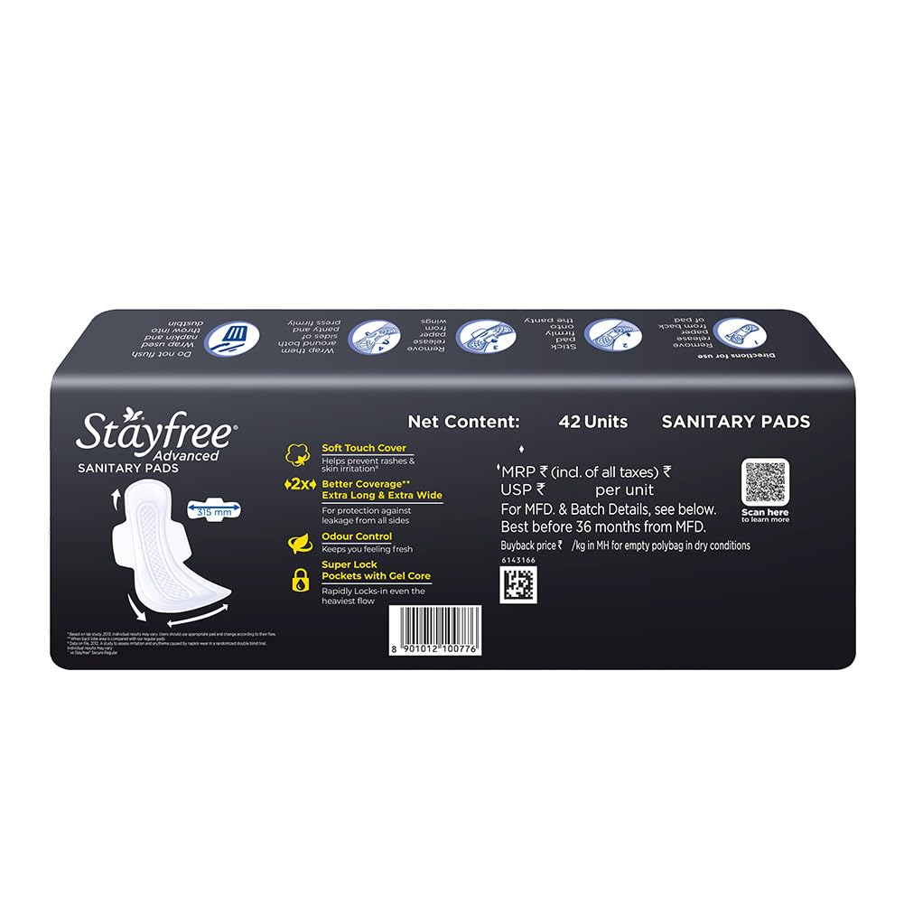 Stayfree Advanced XXL All Night Sanitary Pads For Women | 42 Pads | Ultra Soft Cover